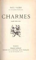 Valéry, Paul: 
Charmes. (Számozott.)
Paris, (1926). Librairie Gallimard (Imprimé par Maurice Daran...