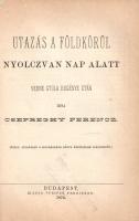 Hét dráma a Nemzeti Színház könyvtárából (1875-1879). [Hét mű egybekötve.] 1. Verne, [Jules] Gyula - Csepreghy Ferenc: Utazás a Föld körül nyolczvan nap alatt. Verne Gyula regénye után írta Csepreghy Ferencz. Budapest, 1876. Pfeifer Ferdinánd (Athenaeum Rt. ny.) 112 p. Első kiadás. Szüry 784. 2. Godinet, Edmond - Deslandes, Raymond: Gilberte. Vígjáték négy felvonásban. Fordította A. B. Budapest, [1875]. Pfeifer Ferdinánd. 77 + [3] p. Egyetlen magyar kiadás. 3. Dumas, [Alexandre]: Két apa. Színmű négy felvonásban. Írta ifj. Dumas Sándor. Fordította Halmy Ferencz. Budapest, 1878. Pfeifer Ferdinánd. 65 + [1] p. Egyetlen magyar kiadás. 4. Sardou, Victorien: Az új czég. Írta Sardou Victor. Fordította Náday Ferencz. Budapest, (1876). Pfeifer Ferdinánd (Athenaeum Rt. ny.) 103 + [1] p. 5. Szigligeti [Ede]: A világ ura. Eredeti történeti szomorújáték öt felvonásban. Budapest, 1875. Pfeifer Ferdinánd (Hornyánszky Viktor ny.) 75 + [1] p. Első kiadás. Szüry 4355. Tezla 3576. 6. Szigligeti [Ede]: II-ik Rákóczi Ferencz fogsága. Eredeti történeti dráma öt felvonásban. Budapest, [1875]. Pfeifer Ferdinánd. 62 p. Első kiadás. Szüry 4334. Tezla 3575. 7. Váradi Antal: Tamóra. Tragoedia négy felvonásban. A gróf Teleky-alapítványból 100 arany pályadíjjal jutalmazott mű. Budapest, 1879. Pfeifer Ferdinánd (Hornyánszky Viktor ny.) 60 p. Egyetlen kiadás. Szüry 4916. Színműgyűjteményünk a Nemzeti Színház 1870-es évekbeli műsorpolitikájának részleteibe avat be. Ebben az időben egyfelől a legfrissebb párizsi társalgási darabokat mutatták be az ország legfontosabb színpadán, másfelől veretes és tanulságos történelmi tragédiákat a magyar és világtörténelem kínálkozóan tragikus, megrázónak szánt történeteiből. E repertoárjából kissé kilóg gyűjteményünk Verne-feldolgozása, egy dramatizált kalandregény, amely társalgási cselek és tragikus mondanivalók helyett a színtiszta kalandra, a világutazás színes forgatagára koncentrál. Aranyozott gerincű korabeli félvászon kötésben, vörös festésű lapszélekkel. Jó példány.