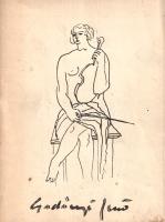 Gadányi Jenő:  [Gadányi Jenő grafikái.] [Budapest, 1957-1960 között]. (Vizi Ottó - Magyar Nemzeti Múzeum - Történeti Múzeum Házinyomdája). [2] p. + 19 t. Egyetlen kiadás. Gadányi Jenő (1896-1960) grafikusművész, a Képzőművészeti Főiskolán Vaszary János tanítványa. Párizsi tartózkodása során a francia avantgárd nagy hatással volt rá. Tagja volt a Képzőművészek Új Társaságának, az Új Művészek Egyesületének, 1945-től az Európai Iskolának. Többnyire budapesti galériákban mutatta be művészetét; a koalíciós időkben rövid ideig főiskolai tanári katedrát is kapott. Rövid kötete kétoldalas művészi hitvallását tartalmazza, valamint grafikáiból válogat. Kiadványunk összesen 1000 példányban készült. Fűzve, illusztrált, enyhén foltos kiadói borítóban. Ritka.