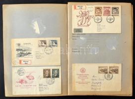 FDC gyűjtemény maradvány, 21 db csehszlovák + 22 db lengyel FDC az 50-es évek elejéről, füzetbe ragasztva