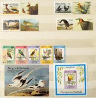 Madár motívum tengerentúli gyűjtemény kezdemény, sorok, blokkok, kevés bélyegzett bélyeg, 12 lapos nagy berakóban, lazán rakva