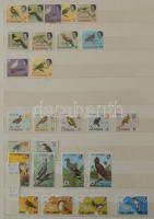 Madár motívum tengerentúli gyűjtemény kezdemény, sorok, blokkok, kevés bélyegzett bélyeg, 12 lapos n...