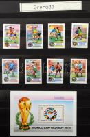 Labdarúgó VB 1974 külföldi sorok, blokkok, szép anyag 8 lapos Philux A4-es berakóban