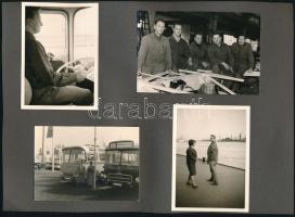5 db albumlapra ragasztott fotó teherautókról és buszokról, 9×9 és 10×15 cm közötti méretekben
