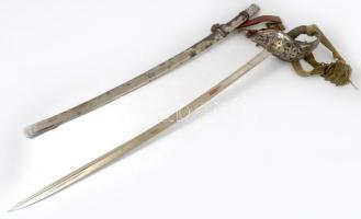 1904M díszelgő szablya, 2 db kardbojttal (IV. Károly + Szent Koronás tiszti kardbojt), bőr csatlékka...