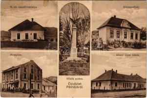 Pálháza, Csendőrlaktanya, Körjegyzőség, Műmalom, Állami elemi iskola, Hősök szobra. Szilágyi Arthur fényképész (Szentivánfa) (fl)