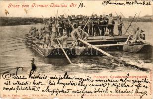 1904 Pioniere, Cavallerie übersetzend / Osztrák-magyar utászok szállítják a lovasságot / Austro-Hungarian K.u.K. military, pioneers transporting horses for the cavalry. Phot. A. Huber Verlag Alex J. Klein Nr. 4. (b)