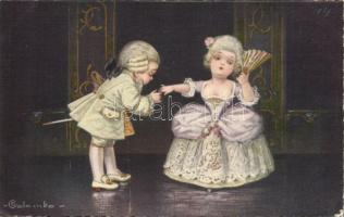 Italian art postcard, baroque children couple s: Colombo, Olasz művészlap, barokk gyerek pár s: Colombo
