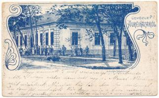 1904 Aurélháza, Rauti (Temes); üzlet. Kunstädter Vilmos kiadása / shop. Art Nouveau, litho (EB)