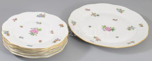 Herend eton mintás süteményes készlet. Jelzett, kézzel festett, hibátlan, d: 19-25 cm