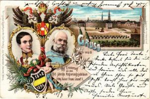 1848-1898 Zur Erinnerung 50 jährige Regierungsjubiläum Sr. Maj. Kaiser Franz Josef I / Franz Joseph's 50th anniversary of reign. Carl Stellzig Art Nouveau litho (EK)