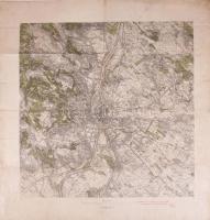cca 1900-1910 Budapest és környékének katonai térképe, 1 : 75.000, K. u. k. Militärgeographisches Intitut, kissé viseltes állapotban, 64x61 cm