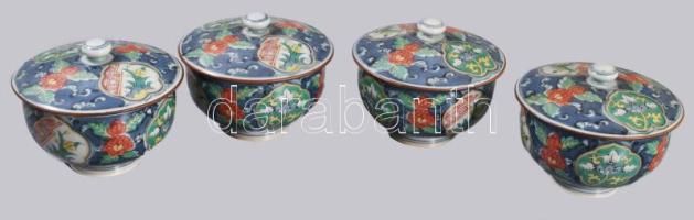 4 darab kínai jelzett fedeles csésze, 2 darabon sérüléssel, d: 10 cm