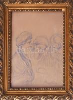 Munkácsy jelzéssel: Alakok. Ceruza, papír. Üvegezett, kissé sérült fakeretben, 32×23,5 cm.