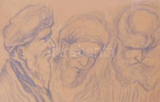 Munkácsy jelzéssel: Alakok. Ceruza, papír. Üvegezett, kissé sérült fakeretben, 32×23,5 cm