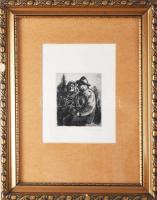 Szőnyi István (1894-1960): Két öreg, 1922. Rézkarc, papír, jelzett. Dekoratív, üvegezett, sérült fak...