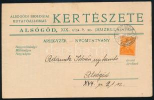 1933 Alsógödi Biológiai Kutatóállamos kertészete céges nyomtatvány Arcképek 2f bérmentesítéssel
