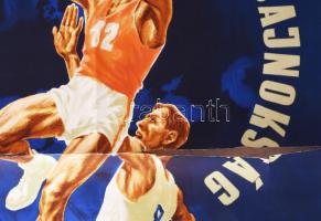 1955 XI. Férfi Kosárlabda Európabajnokság. Ofszet, papír, Vincze (?) jelzéssel a plakáton. Budapesti...