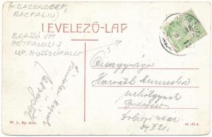 Bácsfalu, Négyfalu, Sacele; Evangélikus templom a községházával. W.L. Bp. 6101. / Lutheran church, t...