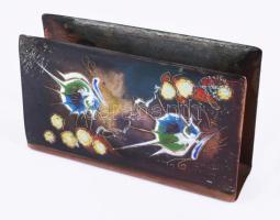 Zománcozott réz imakönyv tartó, jelzett, zománchibával, 11x7 cm