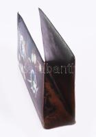 Zománcozott réz imakönyv tartó, jelzett, zománchibával, 11x7 cm