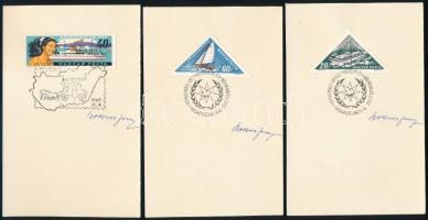 1967 Siófok sor 3 db lapon alkalmi bélyegzéssel és Bokros Ferenc aláírásával