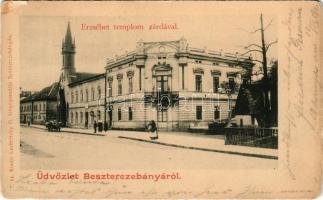 1901 Besztercebánya, Banská Bystrica; Erzsébet templom és zárda. Lechnitzky O. kiadása / church, nunnery + "BESZTERCZEBÁNYA-SZT. JÁNOS" (kis szakadások / small tears)