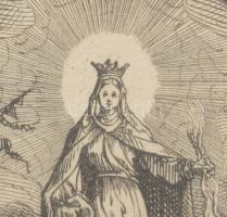 Jacques Callot (1592-1635): Szűz Mária győzelme a démonok felett. Rézmetszet, jelzett, üvegezett ker...