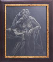 Nagy Lajos (1956-): Női akt asztalnál. Pasztell, papír, jelezve jobbra lent. Dekoratív, üvegezett fakeretben. 43x35 cm