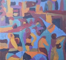 Csepeli Németh Miklós (1934-2012): Társaság. Olaj, karton, jelzett. Dekoratív, üvegezett, kissé kopo...