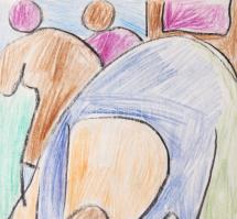 Csepeli Németh Miklós (1934-2012): Hármas, 1984. Ceruza, papír, jelezve középen lent. Üvegezett fake...