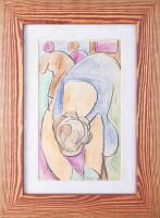 Csepeli Németh Miklós (1934-2012): Hármas, 1984. Ceruza, papír, jelezve középen lent. Üvegezett fake...