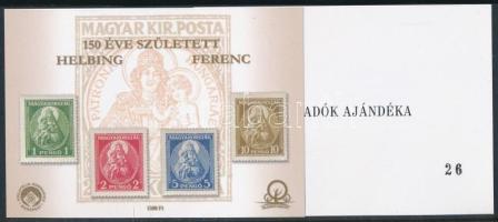 2020 150 éve született Helbing Ferenc emlékív pár, hátoldalán "A KIADÓK AJÁNDÉKA" felirattal, azonos 026 sorszámmal