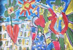 Csepeli Németh Miklós (1934-2012): Páros, 2003. Vegyes technika, papír, jelezve jobbra lent. Üvegezett fakeretben, 21x29,5 cm