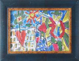 Csepeli Németh Miklós (1934-2012): Páros, 2003. Vegyes technika, papír, jelezve jobbra lent. Üvegeze...