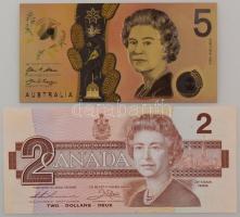 Kanada 1986. 2$ + Ausztrália 5$ aranyozott fantázia bankjegy T:UNC-F szép papír Canada 1986. 2 Dollars + Australia 5 Dollars gilt fantasy banknote C:UNC-F fine paper