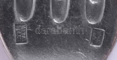 6 személyes ezüstözött kanál és villa készlet, dobozában, jelzett, h: 17 cm