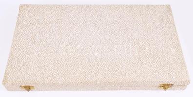 6 személyes ezüstözött kanál és villa készlet, dobozában, jelzett, h: 17 cm