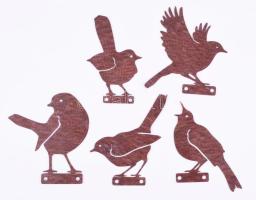 5 darab felszerelhető madár fémlemez falidísz, hibátlan, m: 10 cm alatt