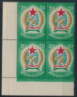 1949 Alkotmány 20f ívsarki négyestömb két bélyegen makkos vízjellel (27.000)