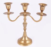 Háromágú bronz gyertyatartó, m: 18 cm