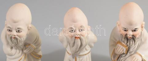 3 darab kínai bölcs figura, m: 8,5 cm alatt