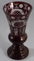 Antik bíborpácolt váza csiszolt mintával, m: 21 cm