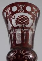 Antik bíborpácolt váza csiszolt mintával, m: 21 cm