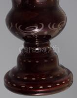 Antik bíborpácolt váza csiszolt mintával, m: 21 cm