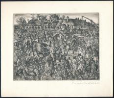 Szabó Vladimir (1905-1991): Hidi vásár. Rézkarc, papír, jelzett. 13,5x17,5 cm