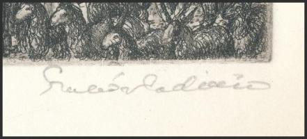 Szabó Vladimir (1905-1991): Hidi vásár. Rézkarc, papír, jelzett. 13,5x17,5 cm