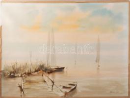 Nemes Tibor (1955-): Balatoni vitorlások, 1986. Akvarell, papír, jelzett. Lap szélén pazpartuzás nyomaival. 35×50 cm