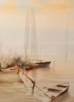 Nemes Tibor (1955-): Balatoni vitorlások, 1986. Akvarell, papír, jelzett. Lap szélén pazpartuzás nyo...