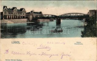 1903 Lugos, Lugoj; Vashíd, Délmagyarországi Bank. Nemes Kálmán kiadása / Eisenbrücke / iron bridge, bank (EB)